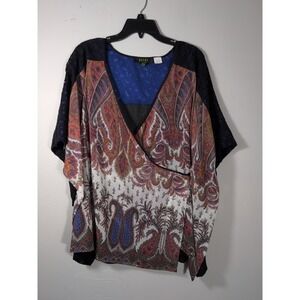 Poeme By Citron Santa Monica Faux Wrap Top Sheer Size XL Kimono Paisley